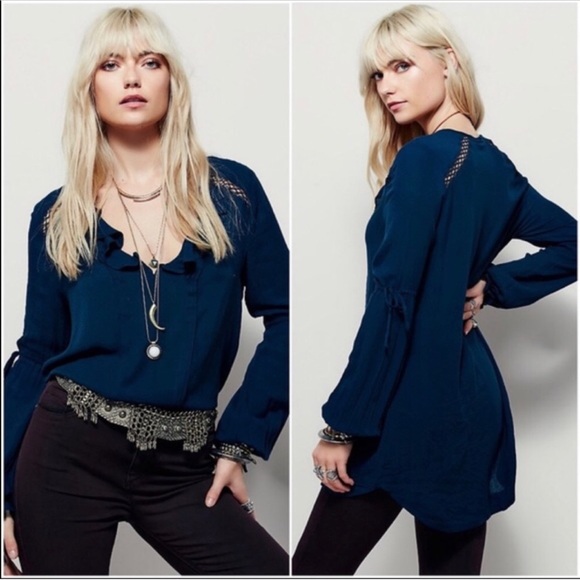 Free People Tops - Free People navy ruffle crochet top